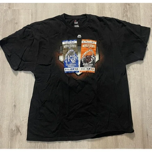 2014 MLB World Series San Francisco Giants KC Royals Majestic T-Shirt Sz 2 XL - Picture 2 of 8